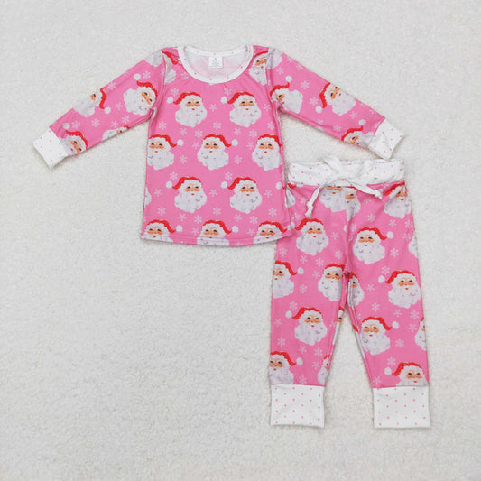 santa clause print Christmas bamboo pajama set pink