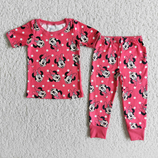 kids short sleeve red cartoon mouse pajama set