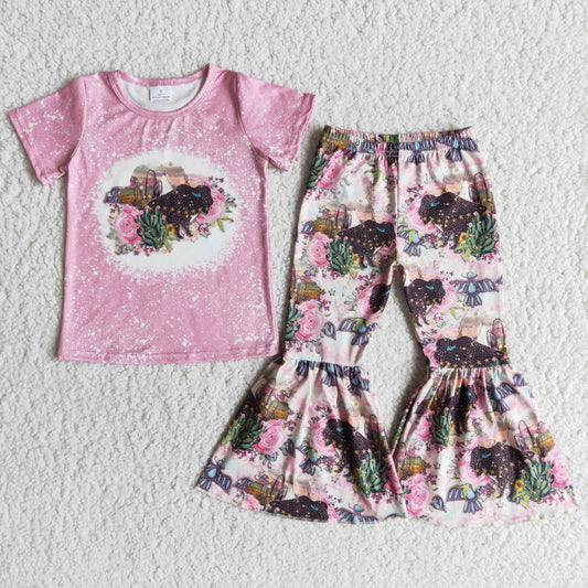 kids clothing pink baffalo bells set
