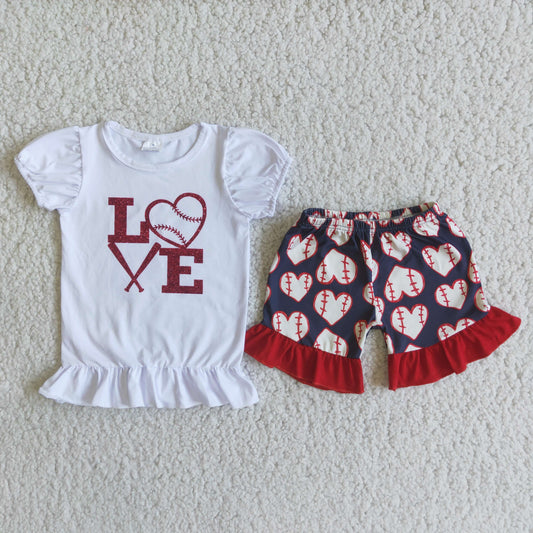 love baseball girl shorts set