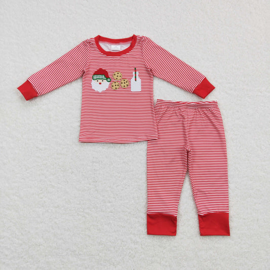 toddler boy red stripe christmas cookie embroidery pajama