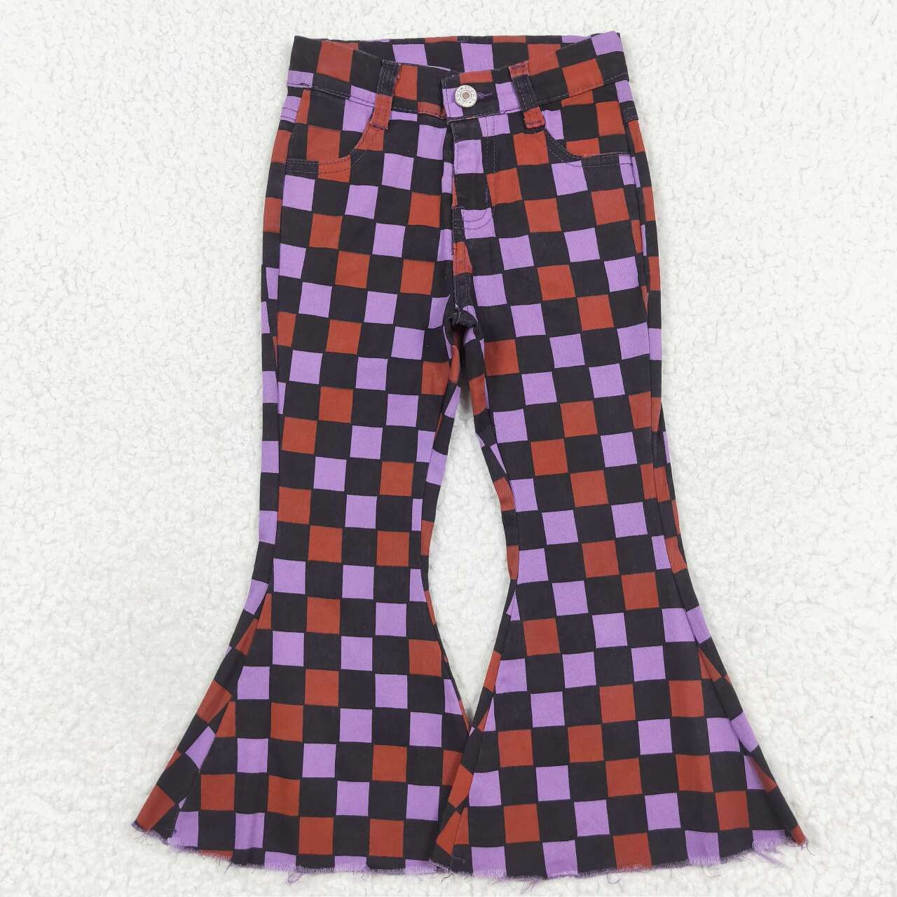 purple black orange checkered denim pants girl halloween jeans