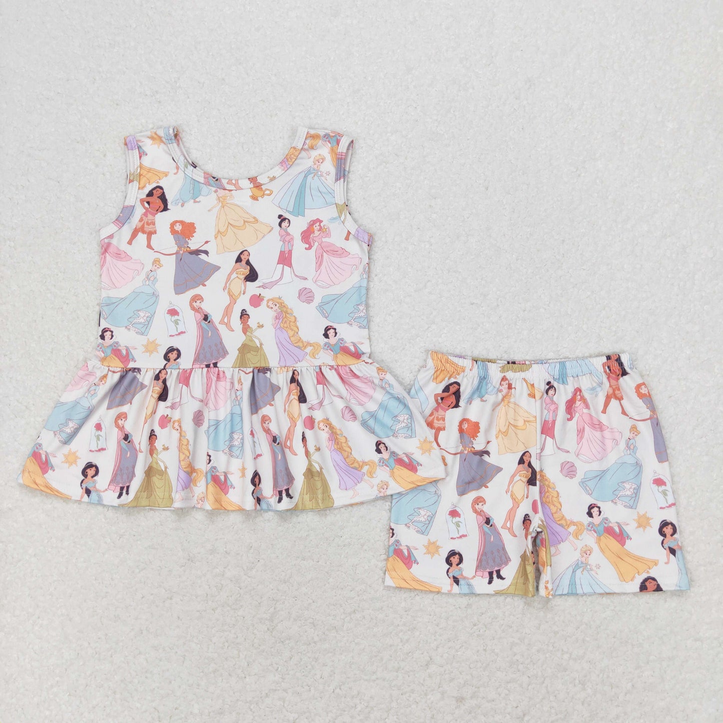 princess print shorts set girl summer clothes