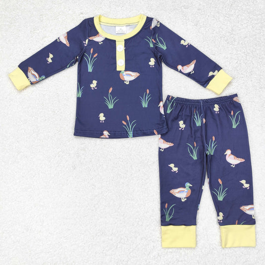 navy duck print boys long sleeve pajama set