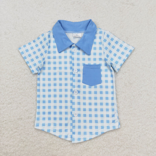 blue gingham pocket polor t-shirt boy summer top