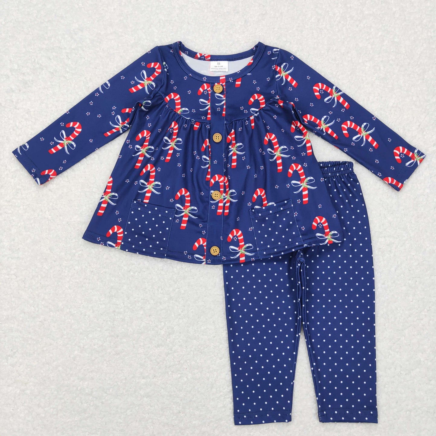 christmas candy cane button pocket tunic polk dots legging set girls outfit