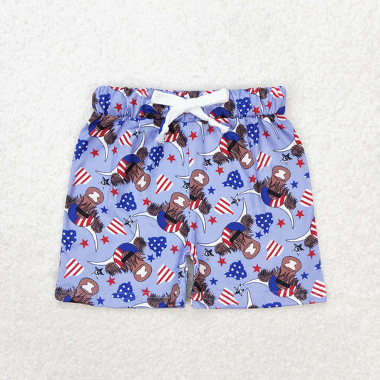 highland cow boy patriotic shorts