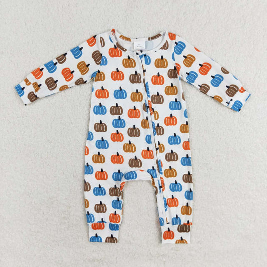 colorful pumpkin print baby boy fall sleeper