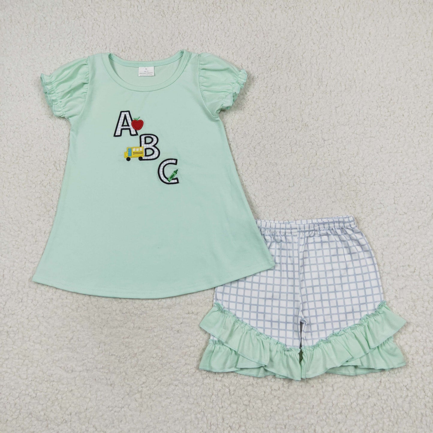 ABC embroidery girl back to school shorts set