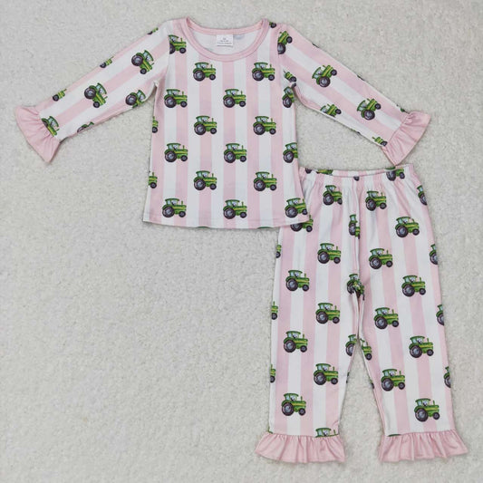pink tractor print 2pieces girls pajama