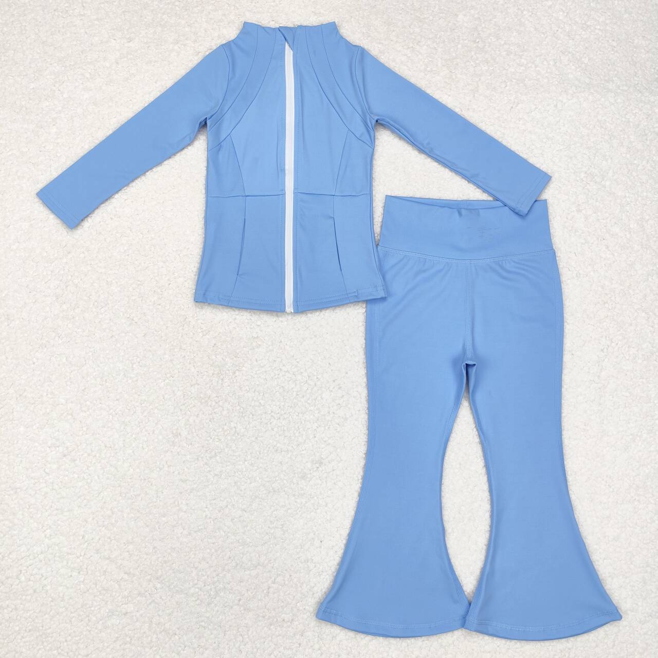 little girl yoga solid blue two piece activewear