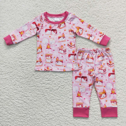 fall 2pieces pink camp fire biscuit pajama