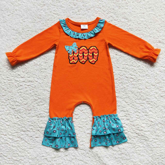 baby girl orange boo embroidery ruffle romper