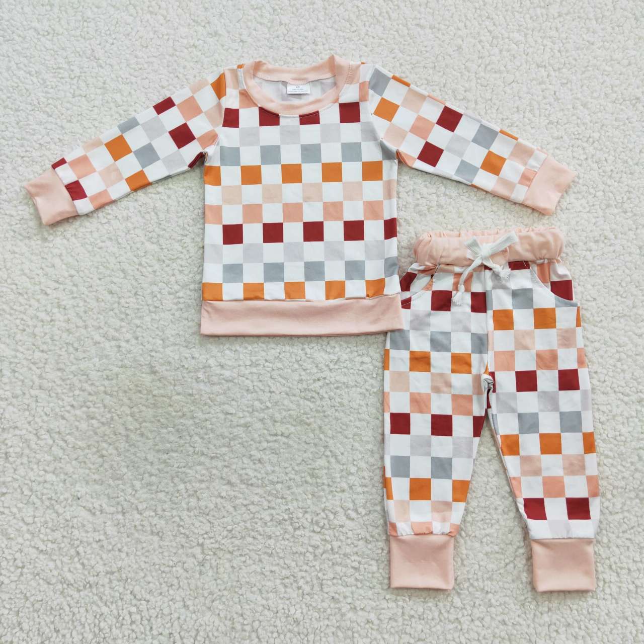 Long sleeve colorful checkered jogger set kids boys clothing