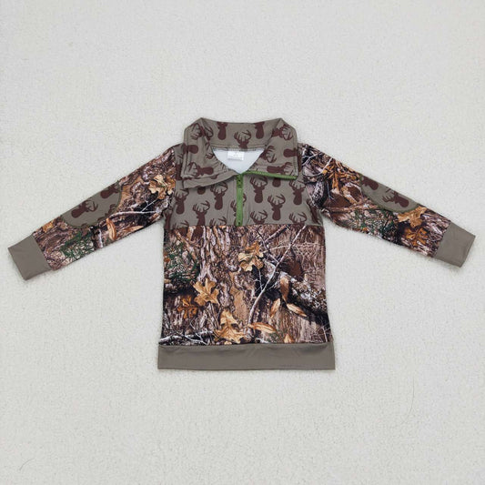 camo deer print baby boy zip pullover