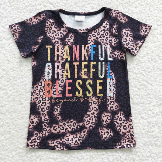 child thankful grateful blessed bleached leopard t-shirt