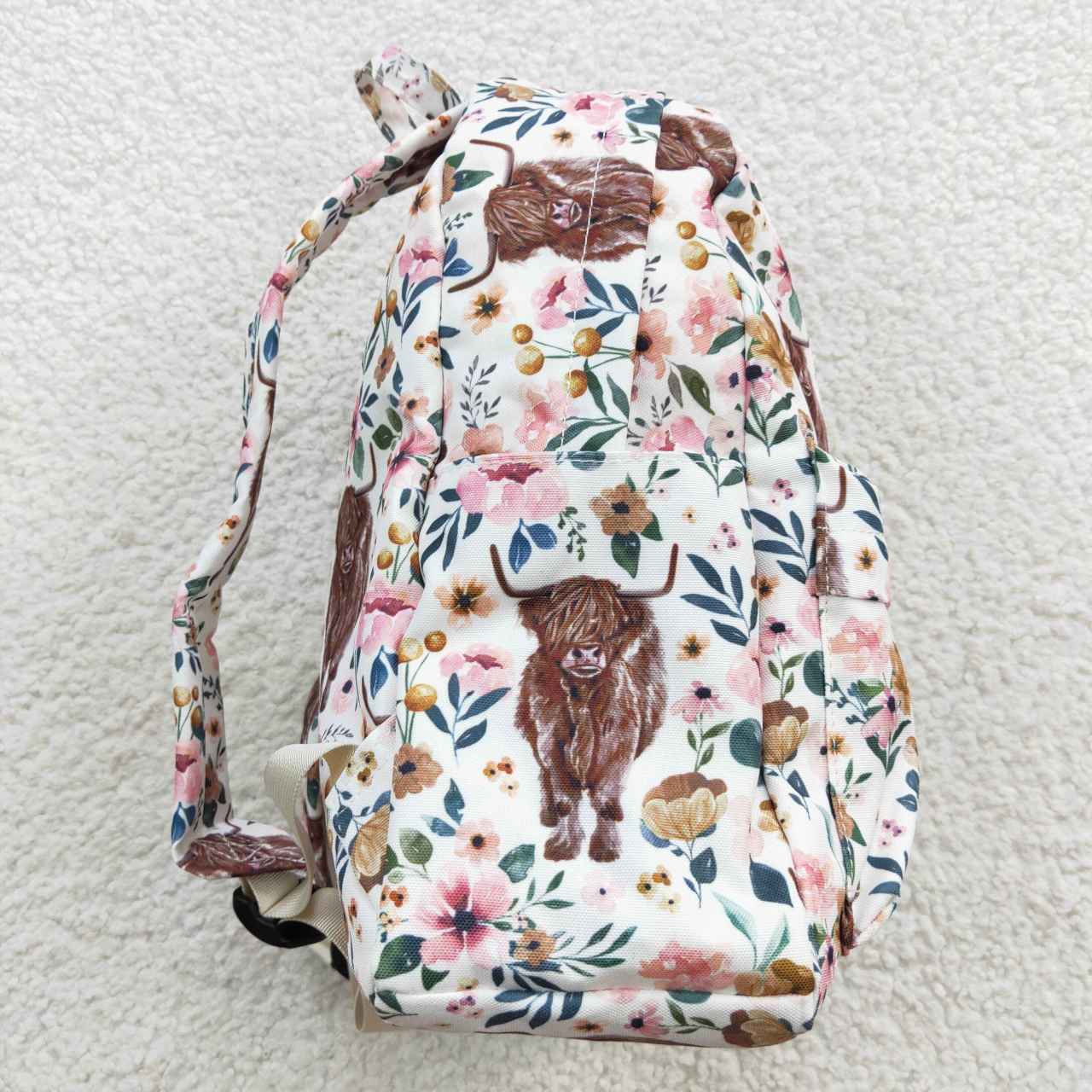 Highland cow print kids school backpack bag