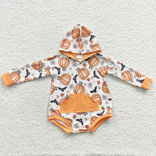 infant baby halloween orange pumpkin hoodie romper