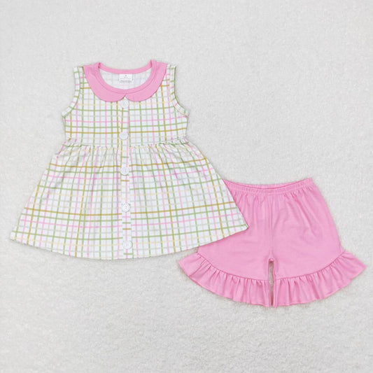 girl sleeveless gingham top pink shorts set