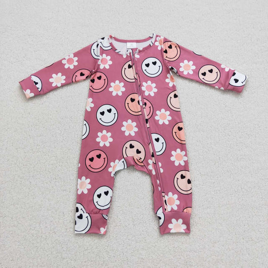 floral and smiley print baby girls sleeper