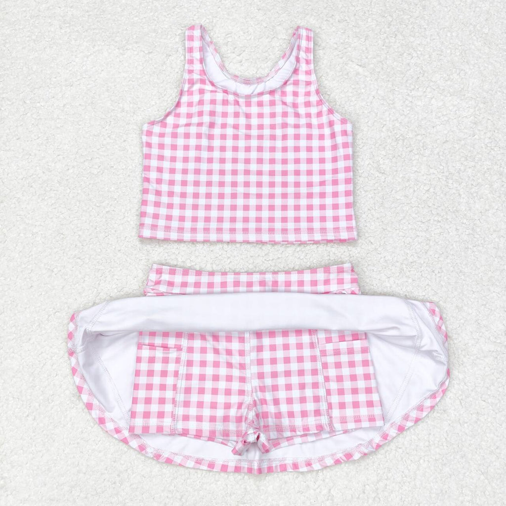 pink plaid skort girls swimsuit