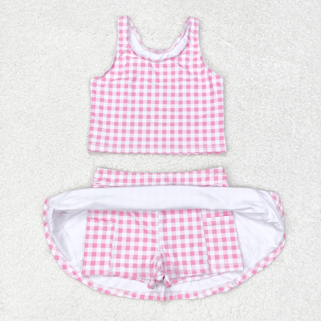 pink plaid skort girls swimsuit