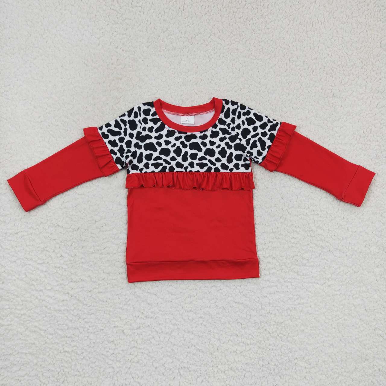 fall cow print red ruffle pullover