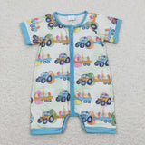 egg truck print baby boy easter romper