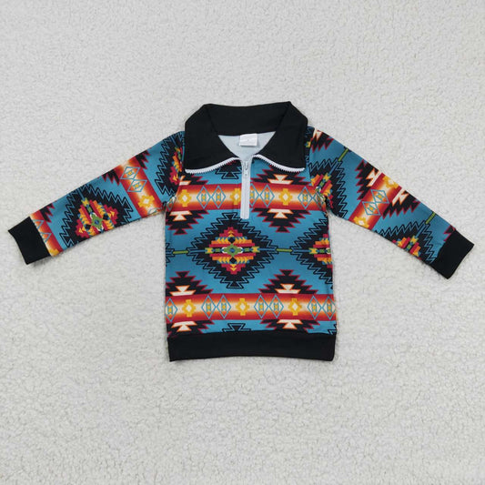 boy black aztec pullover