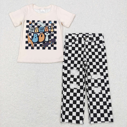 mama's boy t-shirt checkered denim pants set
