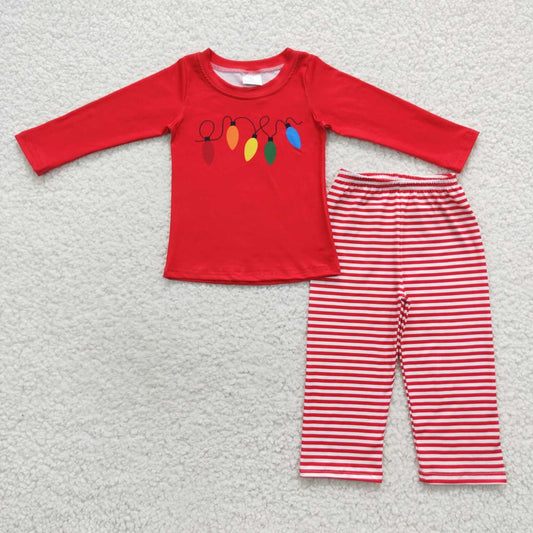 Christmas lights boys red stripe straight pants set