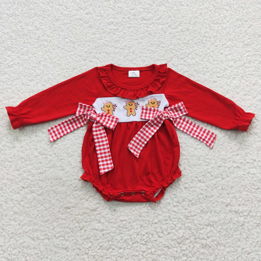 red gingerbread embroidery baby girl christmas bubble