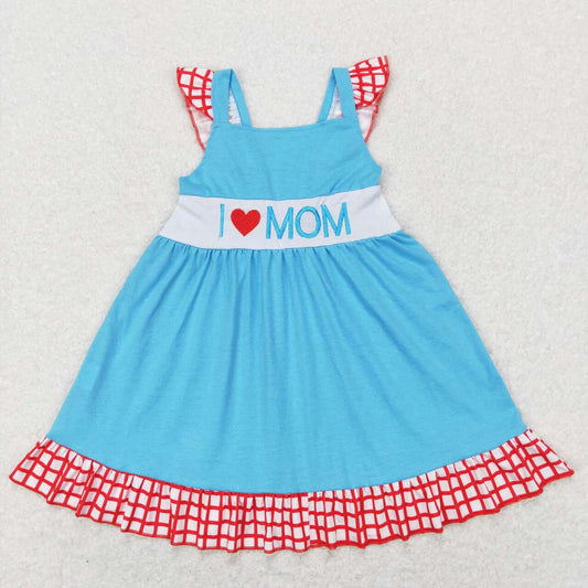 blue red i love mom embroidery dress