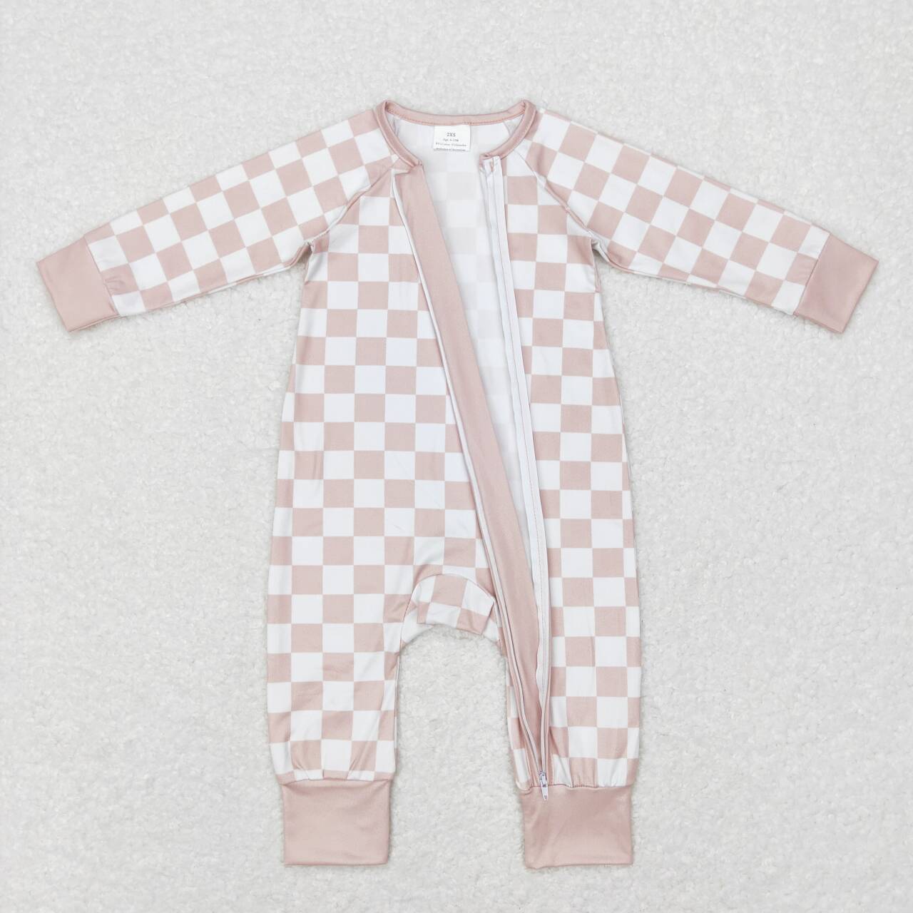Khaki checkered infant zip sleeper