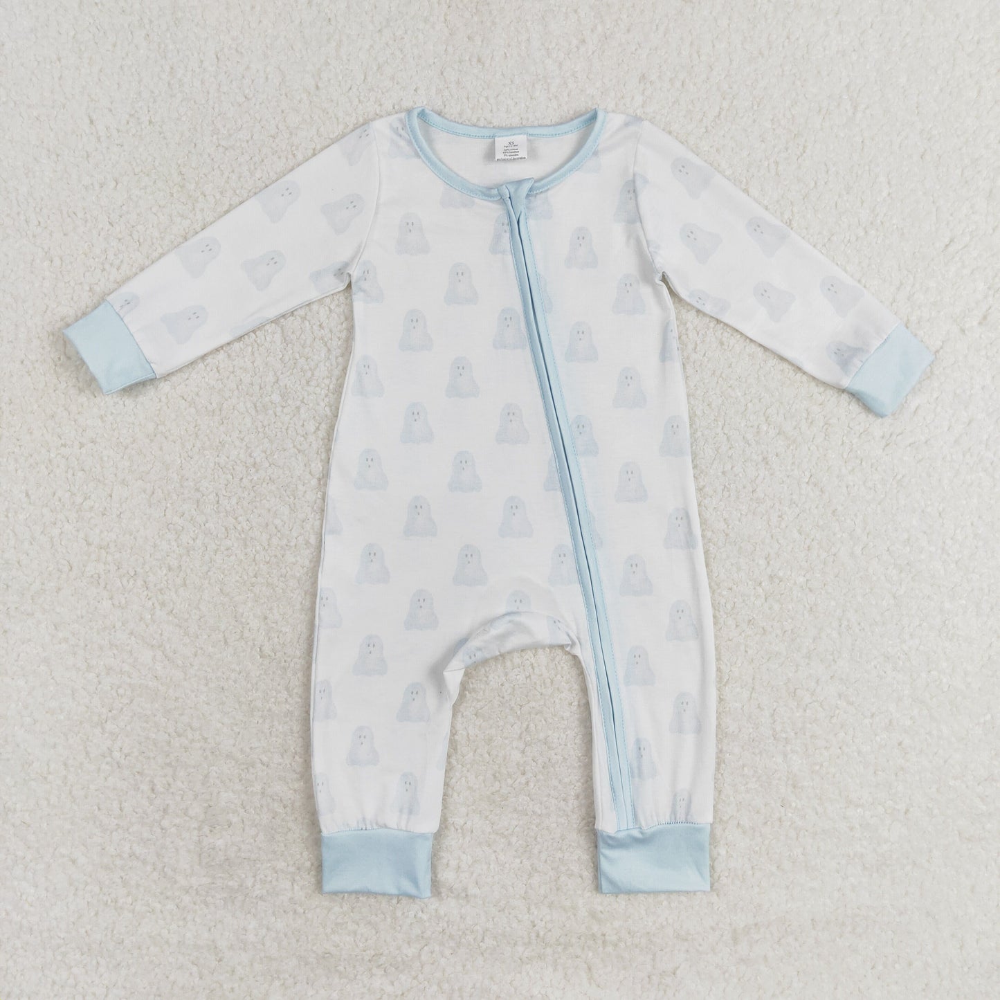 blue boo print baby boy halloween bamboo sleeper