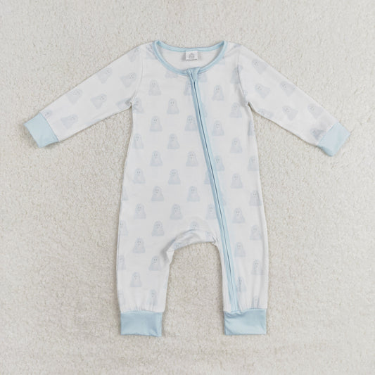 blue boo print baby boy halloween bamboo sleeper