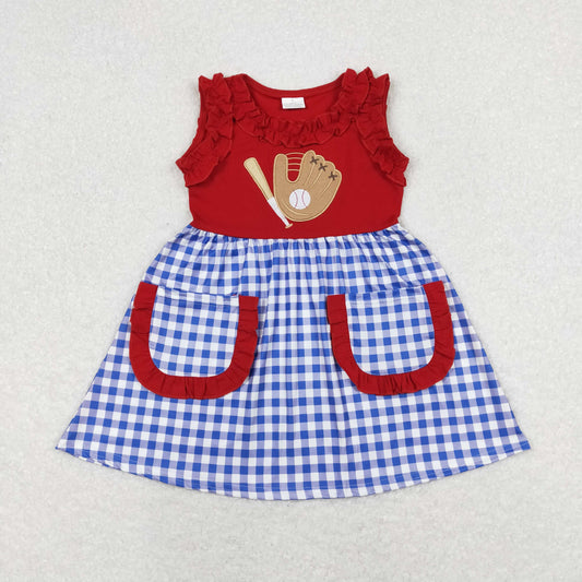sleeveless baseball embroidery pocket dress baby girl clothing