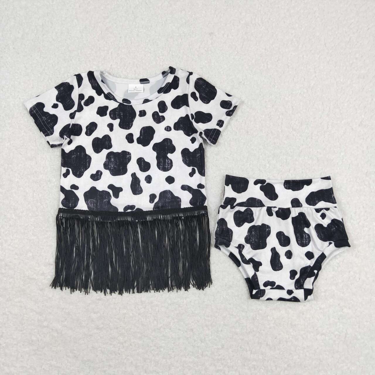 baby girl cow print fringe bummie set