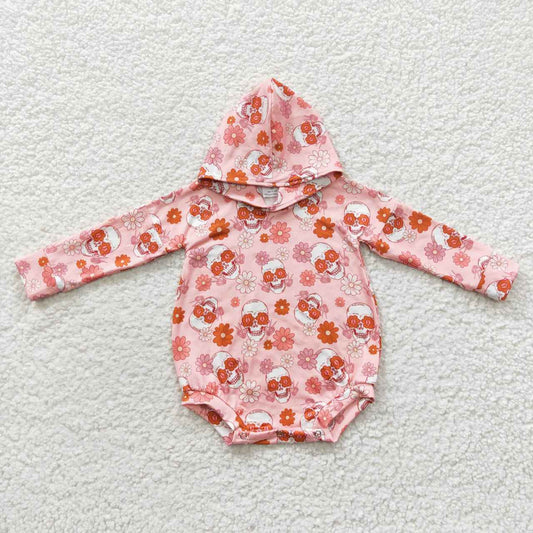 infant baby pink floral skeleton hoodie romper