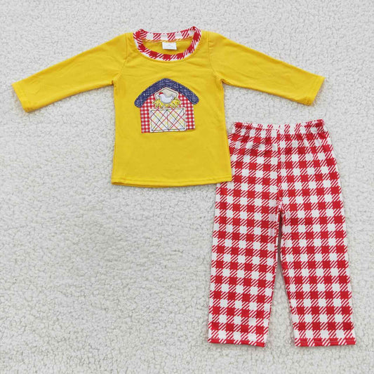 boy farm house embroidery pants set