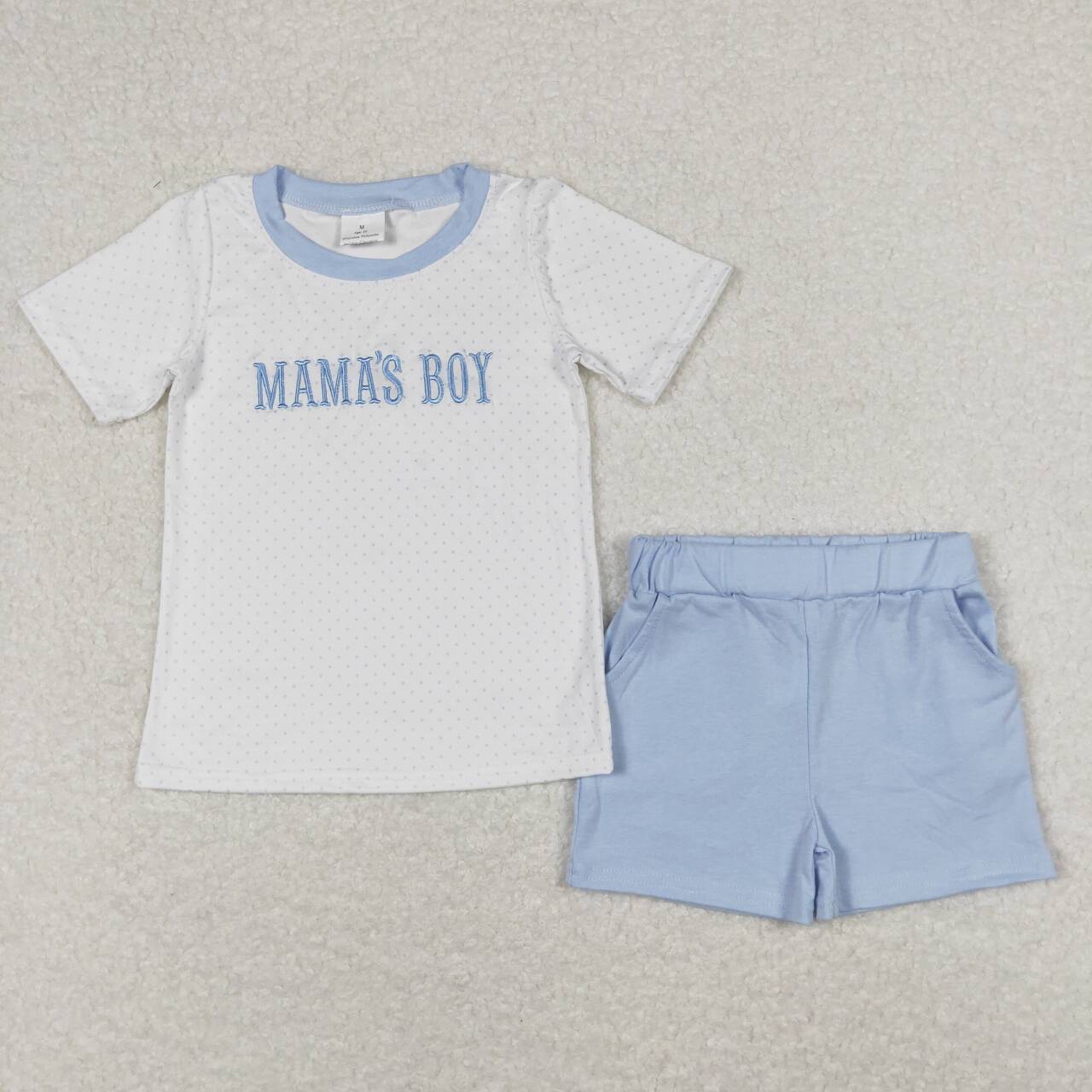 mama's boy embroidery shorts set boys clothing