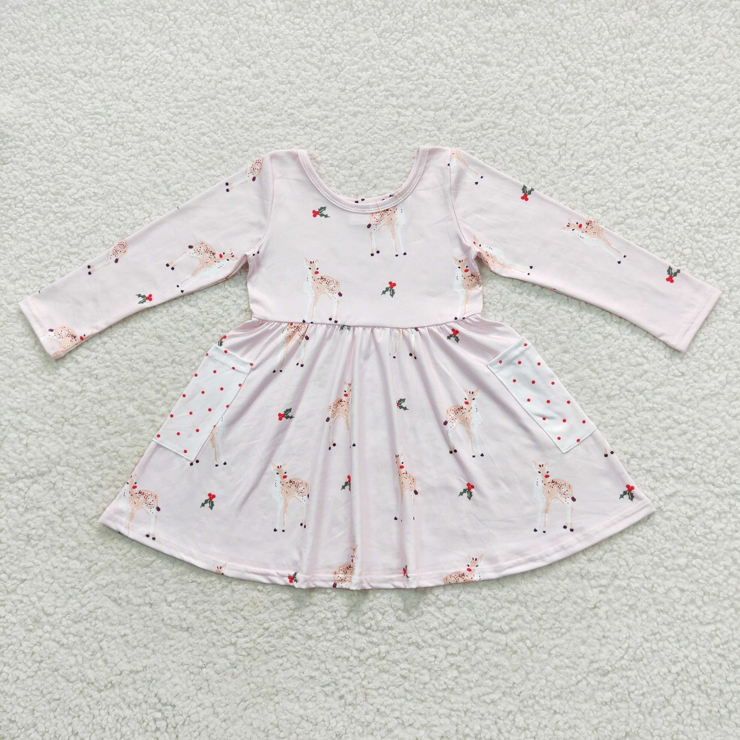 pink deer print christmas dress with pocket girls dresses