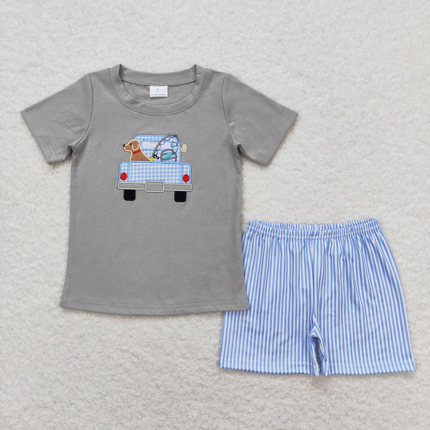 go fishing embroidery shorts set baby boy clothes