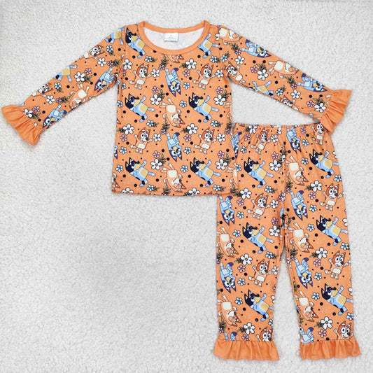 baby girl floral blu*y pajama orange