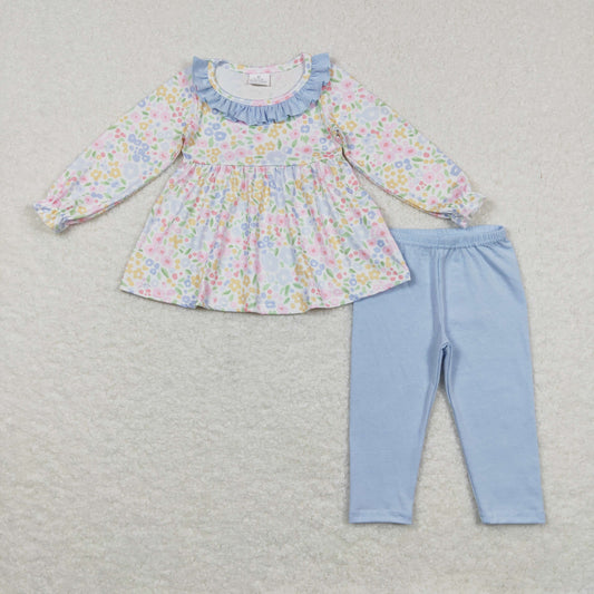 floral tunic cotton solid blue legging set girls clothing
