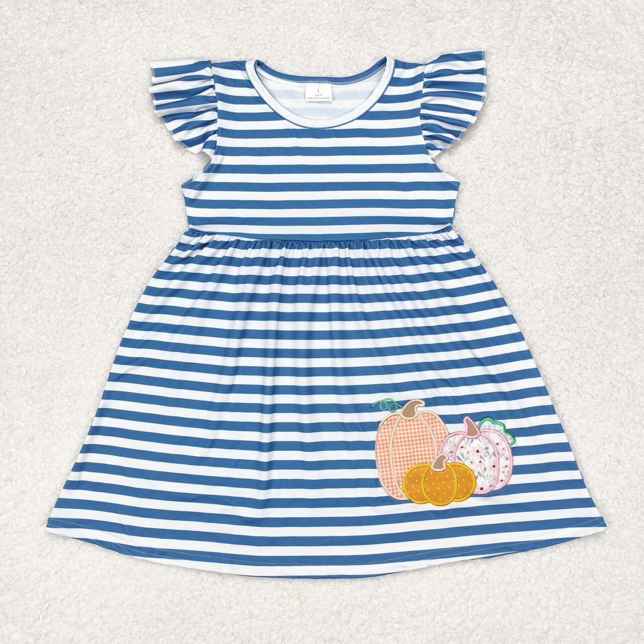 blue stripe pumpkin embroidery dress