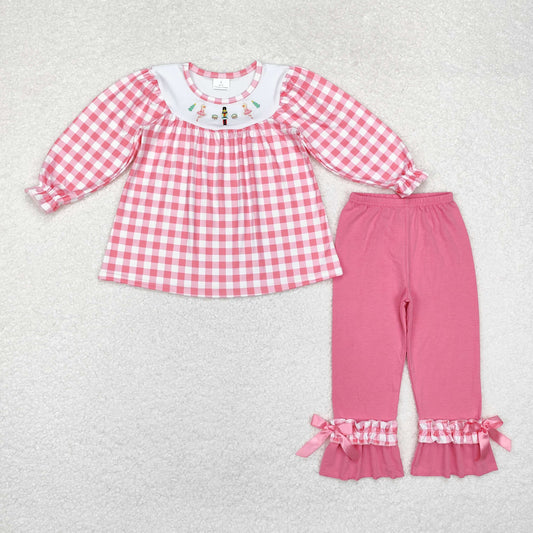 pink nutcracker&ballet embroidered pants set girls clothes