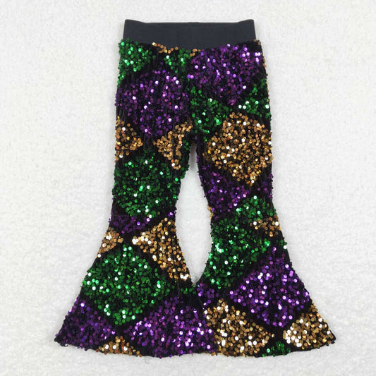 green purple gold sequins pants girl mardi gras trousers