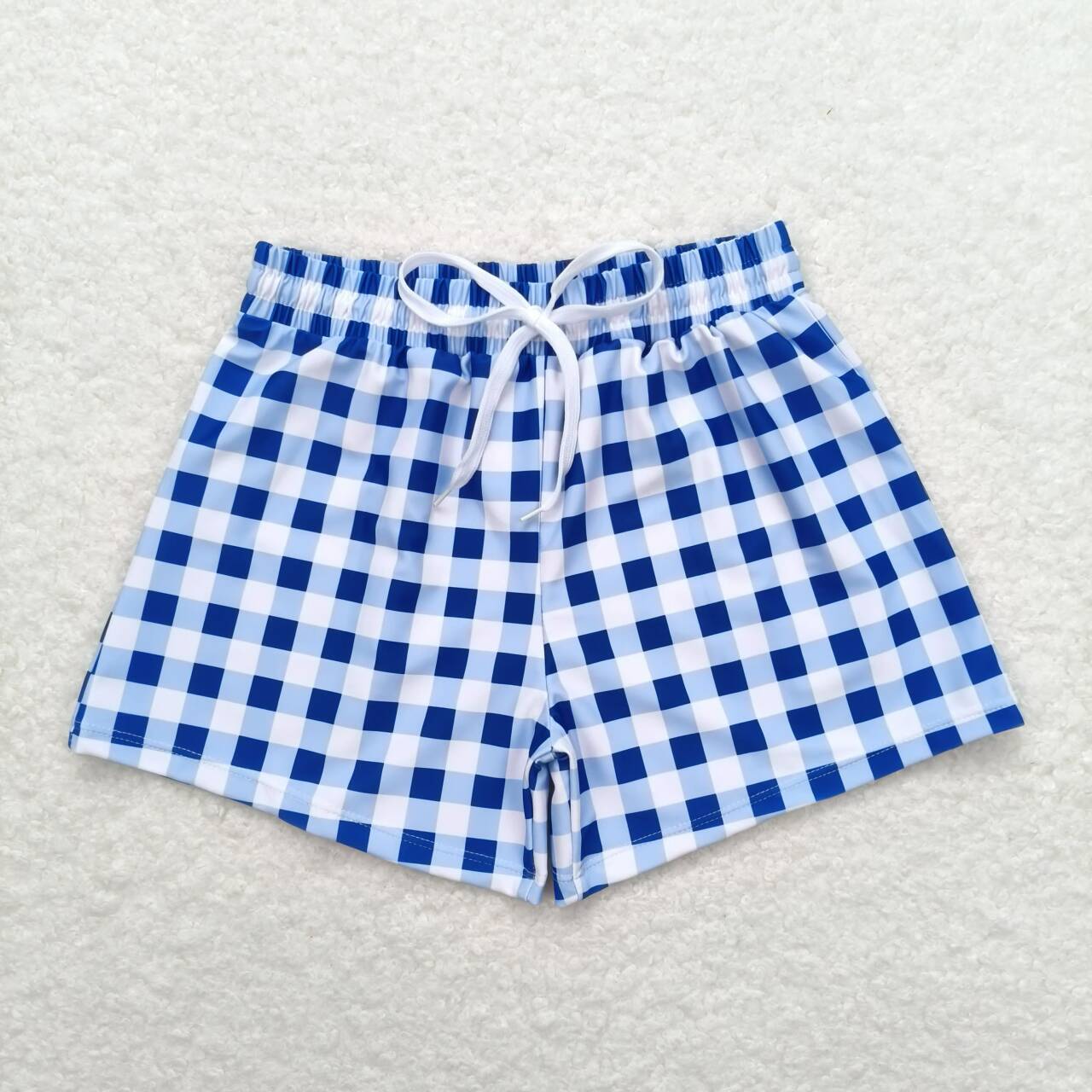 blue white plaid boy trunks kids swimsuit