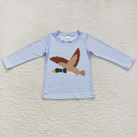 toddler boy long sleeve blue stripe duck print pullover